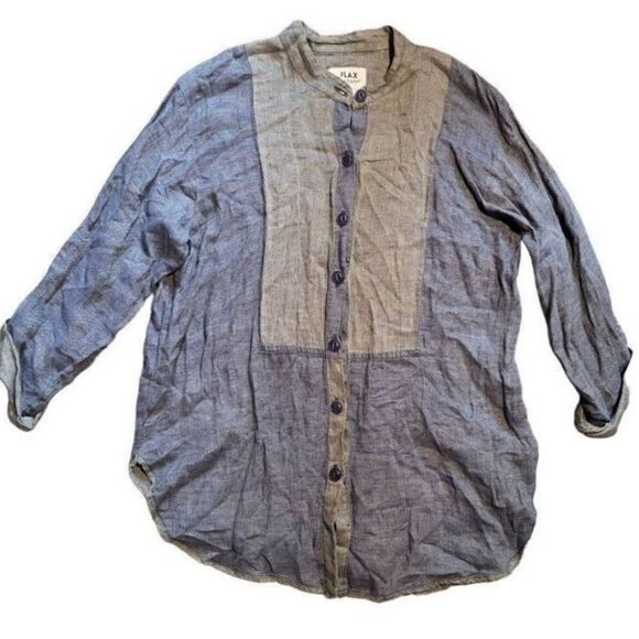 FLAX Vintage Linen Button Down Tunic Shirt Chambray Blue Women's Small - Picture 1 of 4